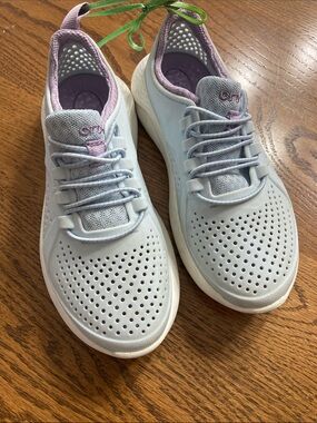 CROCS Kids Light Blue and Lavender Slip-On Sneakers